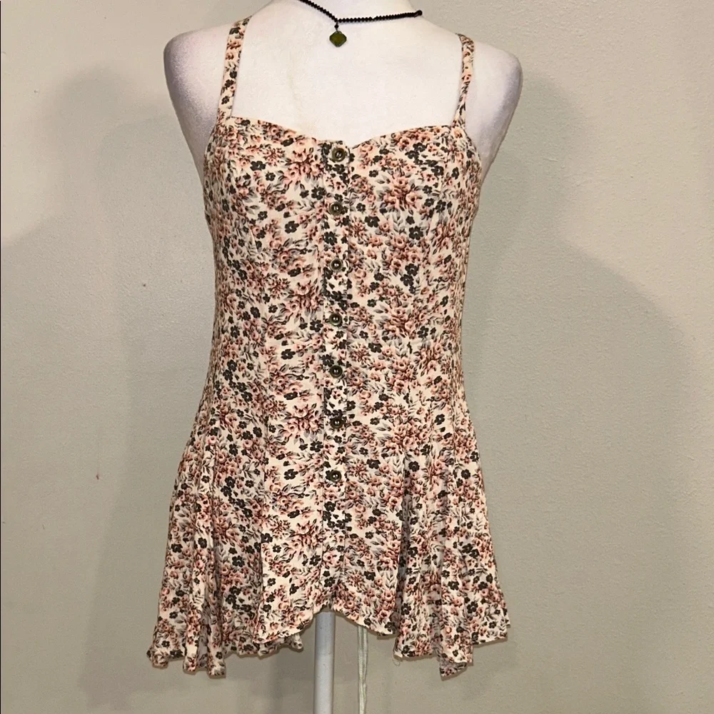 Free People XS Floral Print Button Up Swing Top Blouse Boho Print Women's Top - Picture 3 of 9